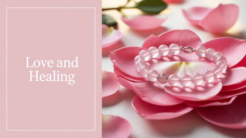 Rose quartz bracelet in flower petals