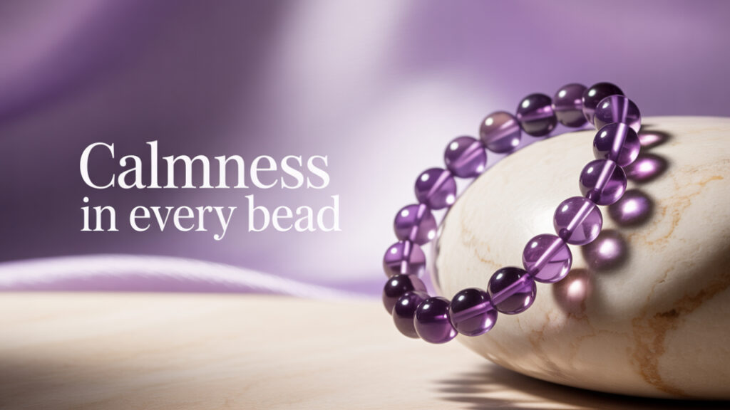 Amethyst crystal bracelet with deep purple hues, symbolizing intuition, emotional healing, and crown chakra activation. Ideal for meditation, energy work, and spiritual growth.