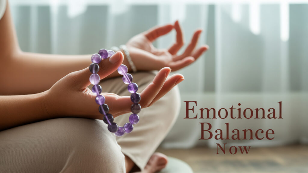 Amethyst crystal bracelet with deep purple hues, symbolizing intuition, emotional healing, and crown chakra activation. Ideal for meditation, energy work, and spiritual growth.