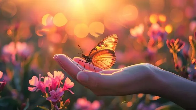 How to Be More Calm blog feature image butterfly sitting on hand